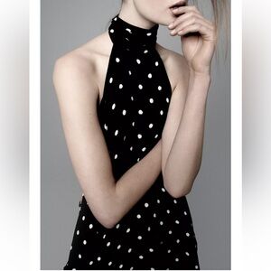 Zara NWT black polka dot halter neck flowy top size M/L